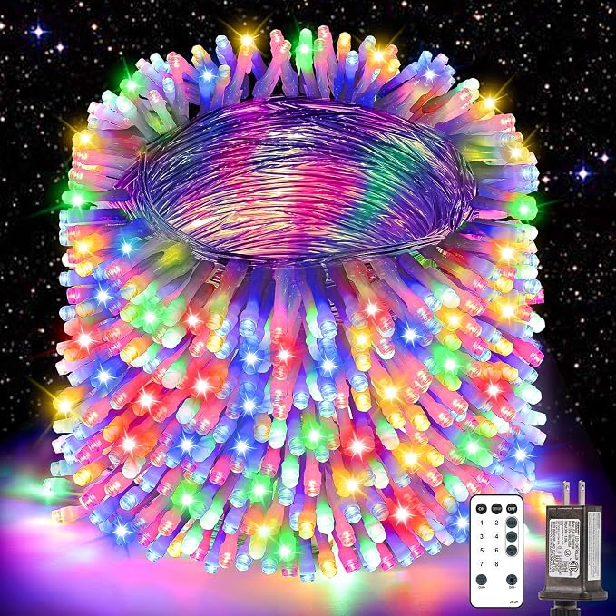 Christmas Lights String Outdoor Indoor, Xmas Tree Decorations Lights, Plug in Twinkle Fairy Light with Remote Timer Dimmable for Room Yard Holiday Party Wedding Decor (Multicolor, 403FT 1200 LED)