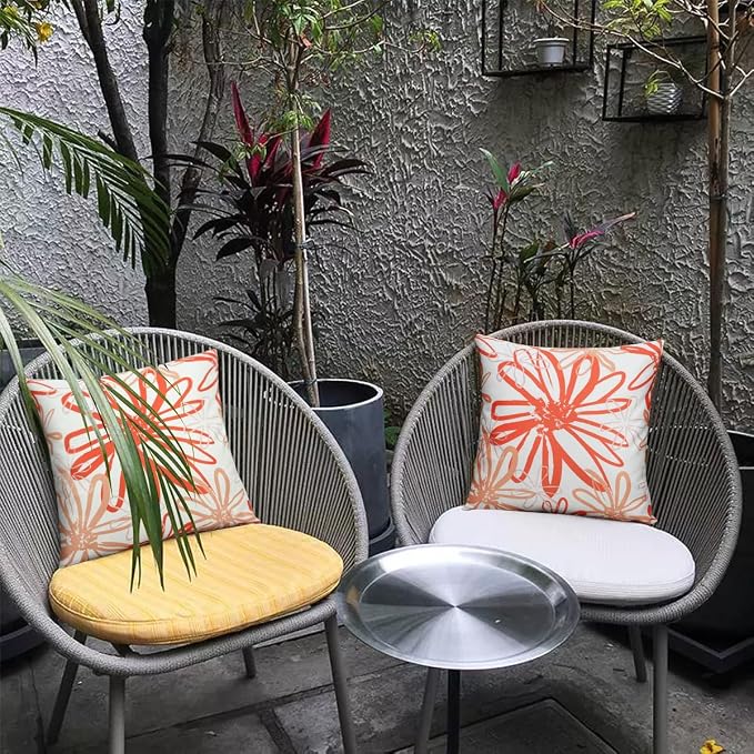 Pyonic Outdoor Waterproof Pillow Covers Pack of 2 Dahlia Water Resistant Decorative Outdoor Pillow Covers 18x18 inch Square Patio Pillows for Funiture Garden,Orange