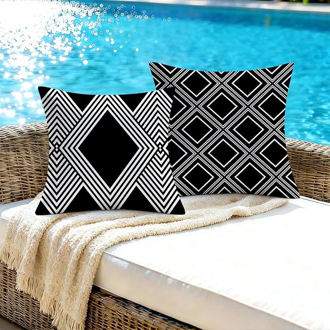 NIGHTWISH Outdoor Waterproof Pillow Covers 20x20 Set of 4 Black and White Modern Geometry Decorative Outdoor Throw Pillows Boho Cushion Cases for Patio Furniture Bench Couch Sunbrella
