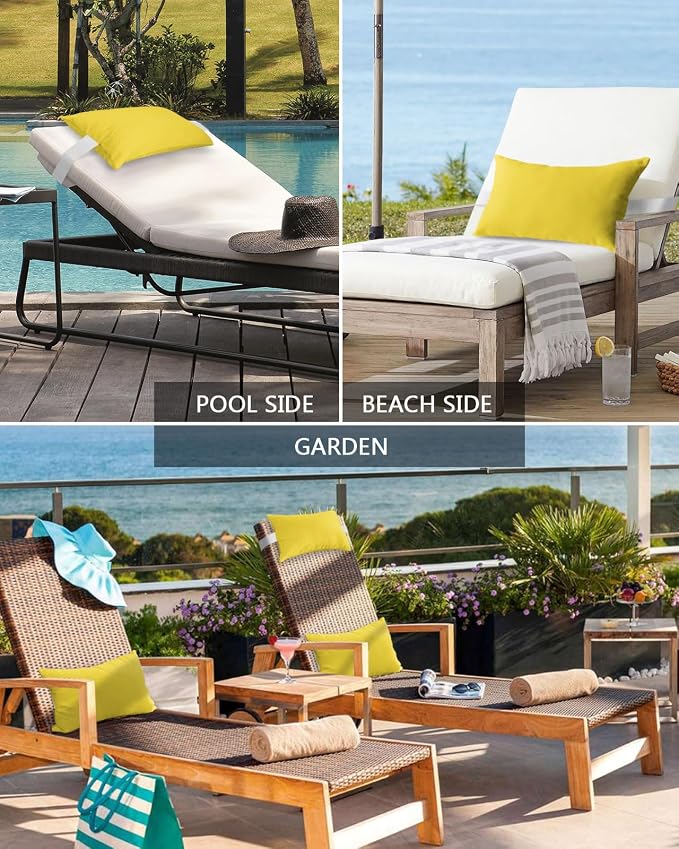 DecorLovee Yellow Outdoor Recliner Pillows for Head, Modern Pure Yellow Waterproof Chair Pillow with Elastic Stripe, Farmhouse Chaise Lounge Headrest Pillow for Patio/Beach/Pool 1Pack, 11"x16"