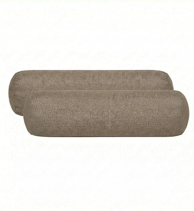 RSH DECOR: Sunbrella Neck Roll Pillows Set of 2 | 20” x 6” | Outdoor Bolster for Patio, Deck, Porch, or Poolside Furniture | Water & Fade-Resistant | Made in USA (Spectrum Mushroom Brown)