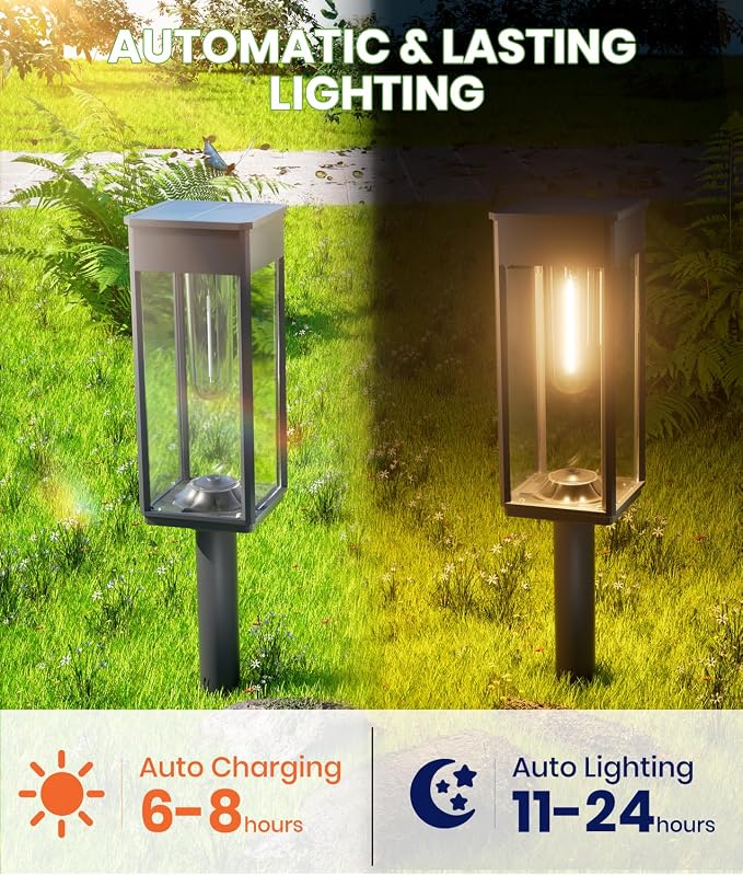 BITPOTT Bright Solar Pathway Lights Outdoor Waterproof IP65, 8 Pack Auto On/Off Solar Outdoor Lights for Path, Yard, Patio, Landscape, Lawn, Walkway, Driveway, Garden Decor Lighting Solar Powered