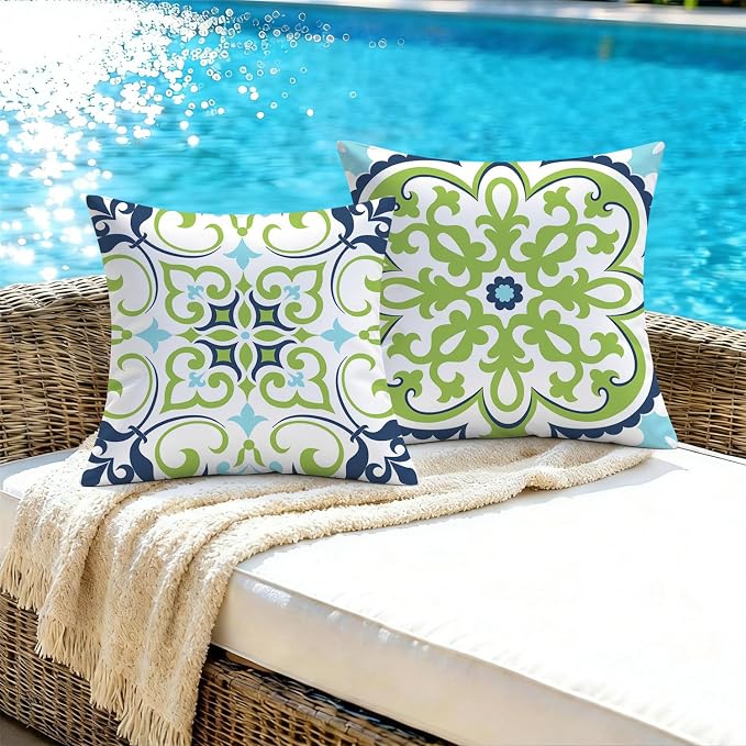 NIGHTWISH Outdoor Waterproof Pillow Covers 20x20 Set of 4 Green Boho Decorative Outdoor Throw Pillows Floral Cushion Cases for Patio Furniture Bench Couch Sunbrella