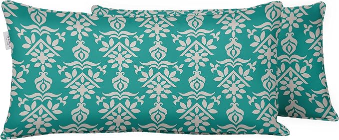 Indoor/Outdoor Polyester Fabric Lumbar Pillow Cover, All-Weather Waterproof Rectangular Cushion Case for Patio Furniture, 12 x 24 Set of 2 - Block-81