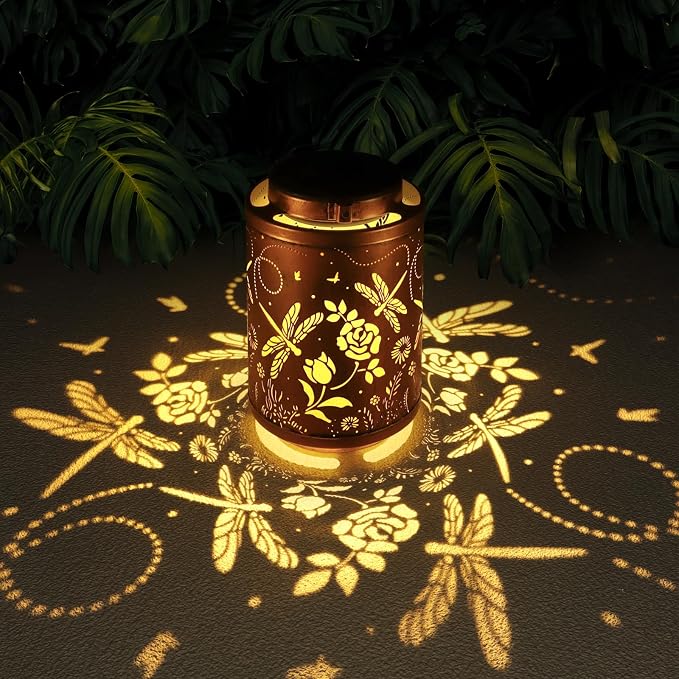 Solar Outdoor Lanterns, Dragonfly Garden Decor LED Light Hanging Waterproof Solar Lantern Birthday Gifts for Women Mon Grandma Sunflower Solar Lights Outdoor Decoration for Patio | Solar Lantern Birthday Gifts for Women Mon Grandma Sunflower Solar Ligh...