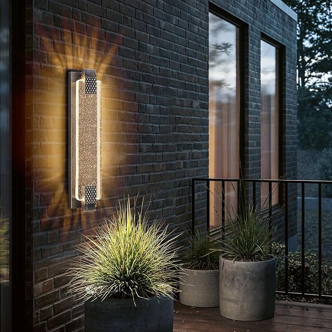 camuucci Dusk to Dawn Outdoor Wall Light,Sparkling Glow Porch Sconce | IP65 Waterproof Exterior LED Wall Light,Bubble Acrylic Design,23.6-Inch Front Door Light for Porch Patio,Bronze