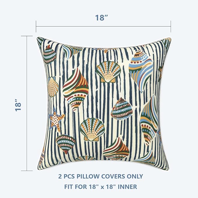 LVTXIII Outdoor/Indoor Pillow Covers, Patio Fade Resistant Throw Pillow Covers ONLY, Waterproof Farmhouse Accent Cushion Cases for Sofa Patio Couch Decoration 18"x18" Set of 2, Crayon Shells