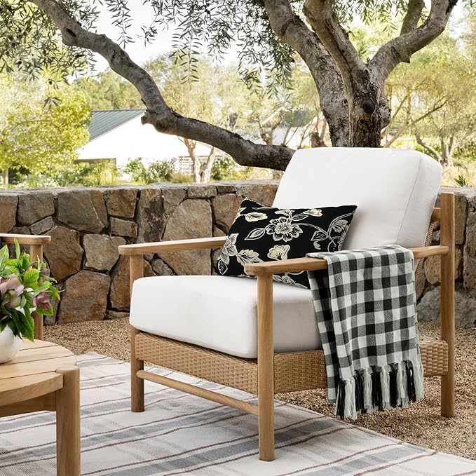 DYTXIII Pack of 2 Outdoor Waterproof Lumbar Pillow Covers ONLY, 12x20 Rectangle Decorative Double Printed Pillow Cases for Patio Couch Porch Furniture - Vines Black