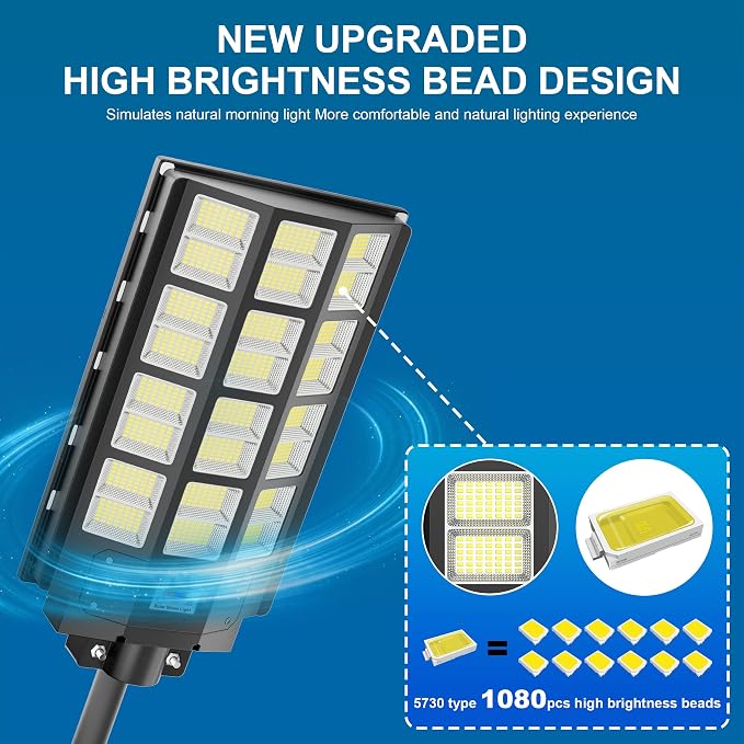 8000W Solar Street Light Outdoor Waterproof, 240000LM Solar Powered Parking Lot Lights Large Street Light Dusk to Dawn with Motion Sensor, LED Flood Light Wide Angle Lamp for Patio and Parkling Lot