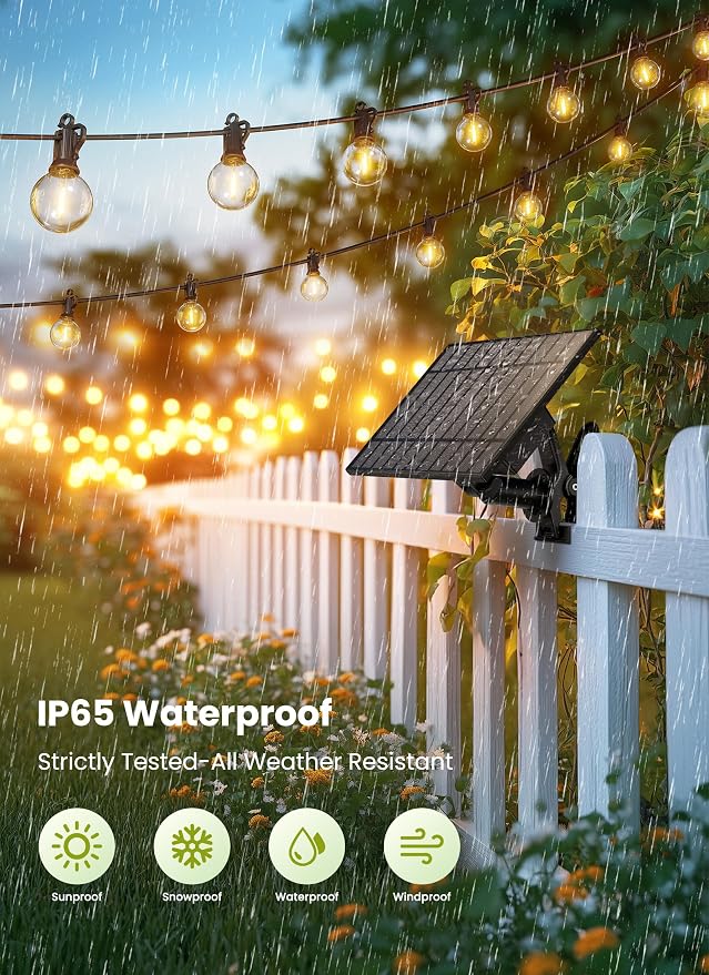 Brightown 158FT Solar String Lights Outdoor, IP65 Waterproof, Remote, Timer | Patio Lights with 75 LED Shatterproof Bulbs, 3 Light Modes, Dimmable, Outside Light for Backyard Porch Yard Party Xmas Decor