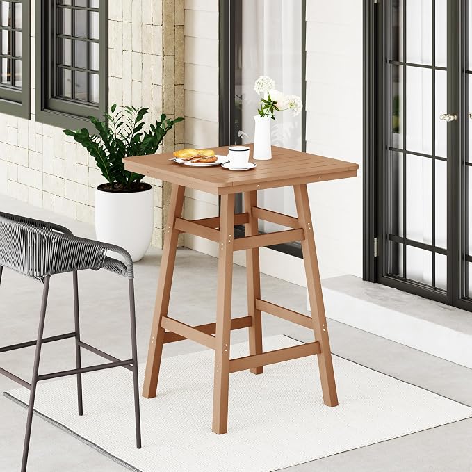 WestinTrends Malibu Square Outdoor Patio Bistro Bar Table with Umbrella Hole 42" Tall, Teak