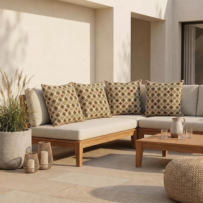 RSH DECOR: Sunbrella Square Throw Pillows Set of 4 | 24" x 24" | Water and Fade-Resistant Performance Fabric | Outdoor Pillow Covers with Down-Alternative Inserts | Made in USA (Tango Mink)