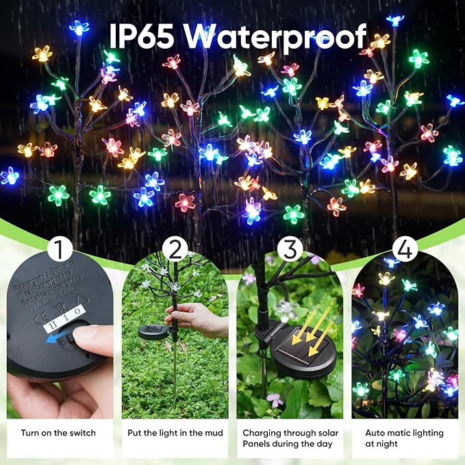 6 Pack Solar Lights Outdoor Waterproof, Garden Lights Solar Flowers | 2 Modes 120LED, Fairy Garden Decor for Outside, Yard, Patio, Pathway, Lawn Decorations, Gardening Gifts for Women Mom