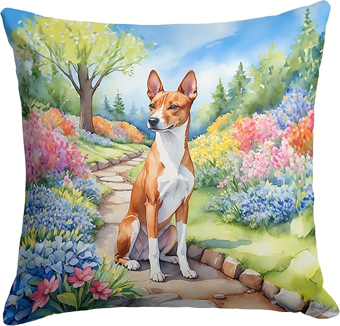 Caroline's Treasures Basenji Spring Garden Throw Pillow Machine Washable, Indoor Outdoor Decorative Pillow for Couch, Bed or Patio, 14Hx14W