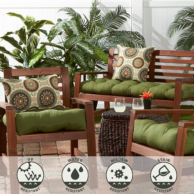 Greendale Home Fashions Outdoor 19x12 inch Rectangle Decorative Throw Pillow, 2-Pack, Sage Medallion 2 Count
