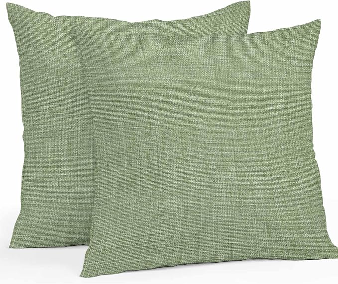 Vandarllin Outdoor Throw Pillows Covers 16x16 inch Set of 2 Waterproof Sage Green Linen Decorative Zippered Cushion Covers for Patio Furniture, Farmhouse Pure Color Lumbar Pillowcases