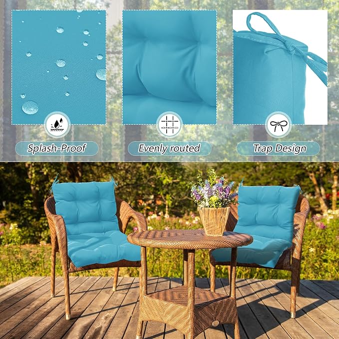 Marsui 4 Pcs Outdoor Indoor High Back Chair Cushions Patio Furniture Tufted Pillow with Ties Water-Resistant Replacement Outdoor Rocking Chair Cushions, 42 x 21 Inches (Royal Blue,Solid Color)