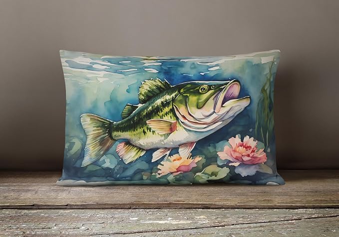 Caroline's Treasures DAC2803PW1216 Largemouth Bass Throw Pillow Machine Washable, Indoor Outdoor Decorative Pillow for Couch, Bed or Patio, 12HX16W