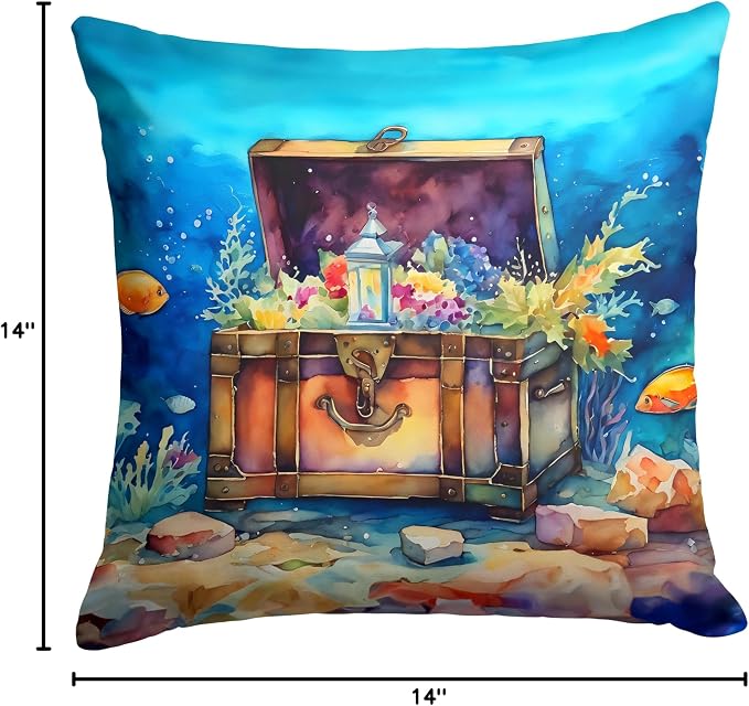 Caroline's Treasures Treasure Chest Throw Pillow Machine Washable, Indoor Outdoor Decorative Pillow for Couch, Bed or Patio, 14Hx14W