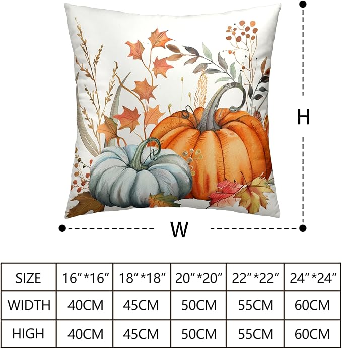 Orange Blue Pumpkin Pillow Covers 16x16 Fall Maple Leaves Throw Pillow Covers Autumn Decorative Cushion Case for Farmhouse Living Room Couch Patio Set of 2