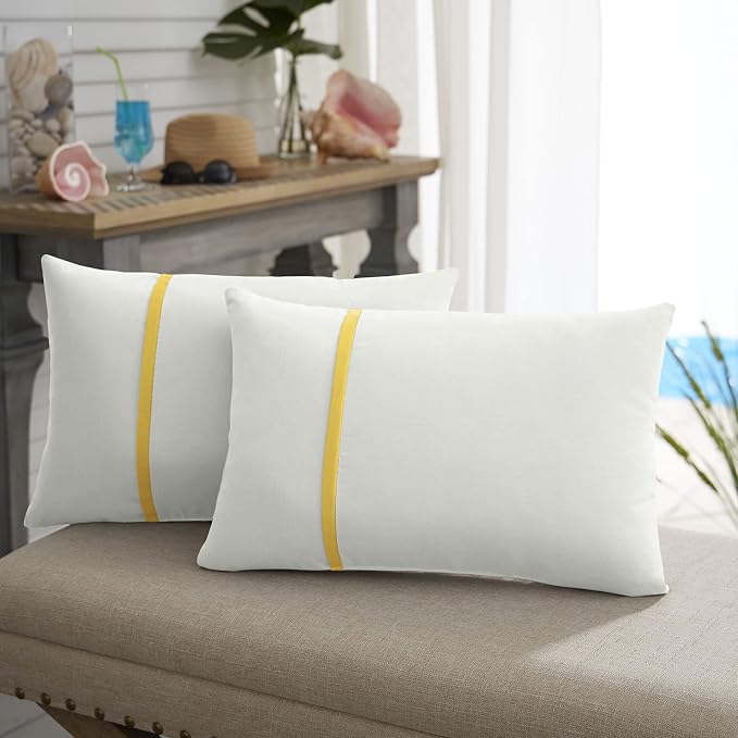 Sorra Home x Sunbrella - Indoor/Outdoor Lumbar Pillows (Set of 2), Canvas Natural Ivory & Yellow