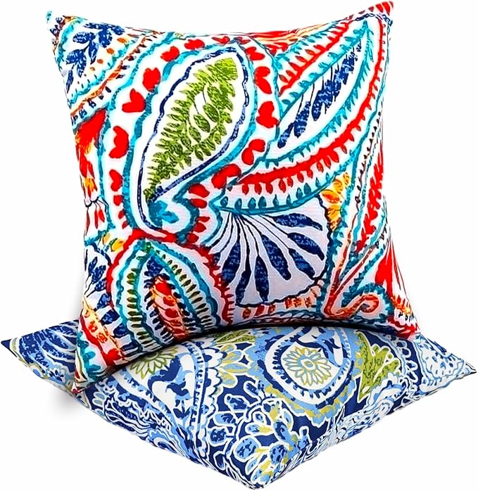 JMGBird 2 Colors Green and Red Outdoor Pillows Waterproof Throw Pillows | 18×18 Waterproof Outdoor Pillow covers with inserts Outside Pillows for patio furniture
