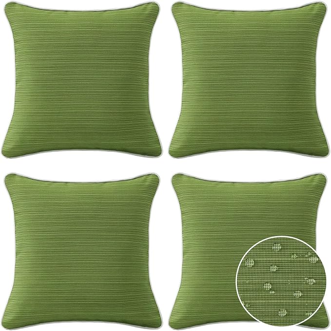 Unimatta Decorative Outdoor Water Repellent Throw Pillows with Inserts, Set of 4, 18" x18" Pillows for Patio, Backyard, Bed, Couch, and Patio Furniture, Lawn Green
