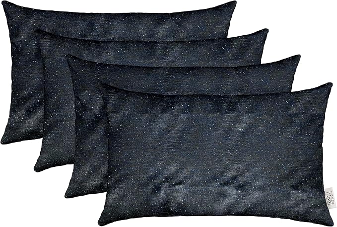 RSH DECOR Sunbrella Outdoor Lumbar Throw Pillows Set of 4, 26x16, Lumbar Pillow Covers, Water-Resistant, Fade-Resistant Fabric, Zippered, Includes Inserts, Made in USA (Sparkle Navy Denim)