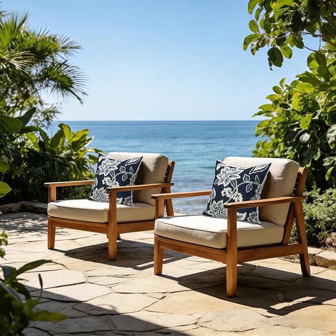 LVTXIII Set of 2 Patio Throw Pillows Covers Waterproof 20x20 Fade Resistant Outdoor Throw Pillow Case, Fluffy Decorative Garden Toss Pillow Covers for Home Patio Coach Sofa Use, Elegant Vines Navy