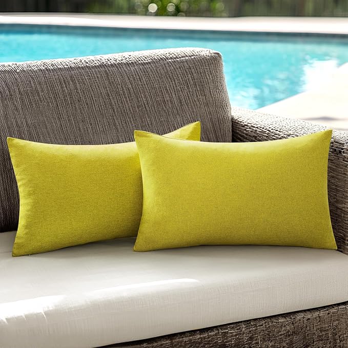 ANRODUO Outdoor Waterproof Pillow Covers for Patio 12x20 Lime Green 2 Pack | Outdoor Pillow Covers for Patio Furniture, Decorative Linen Cushion Sham, Outside Lumbar Pillowcase for Garden Balcony Decor