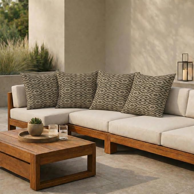 RSH DECOR: Square Throw Pillows Set of 4 | 20" x 20" | Water and Fade-Resistant Performance Fabric | Outdoor Pillow Covers with Down-Alternative Inserts | Made in USA (Madura Mink)