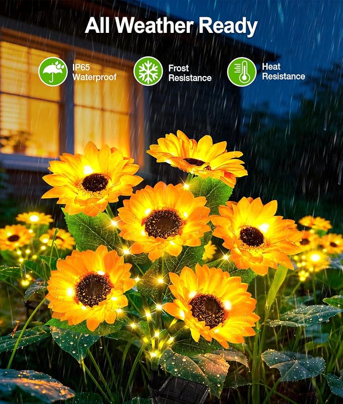 LETMY Solar Lights Outdoor Garden Decor, 2Pack Upgraded Solar Garden Lights with 12 Sunflower Lights, Solar Flowers Outdoor Waterproof IP65 for Garden Flower Bed Yard Decor, Gift for Women Mom Grandma
