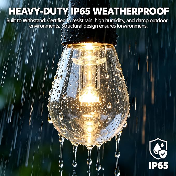 Outdoor String Lights 50FT, RGBW Clear ST14 Bulbs with App Control | 20 ST14 clear bulbs with app control, remote control, music mode, timer for backyard, pergola, deck and gatherings