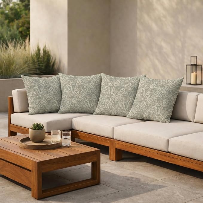 RSH DECOR: Square Throw Pillows Set of 4 | 20" x 20" | Water and Fade-Resistant Performance Fabric | Outdoor Pillow Covers with Down-Alternative Inserts | Made in USA (Ayideal Fossil)