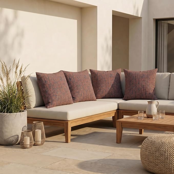 RSH DECOR: Sunbrella Square Throw Pillows Set of 4 | 20" x 20" | Water and Fade-Resistant Performance Fabric | Outdoor Pillow Covers with Down-Alternative Inserts | Made in USA (Platform Horizon)