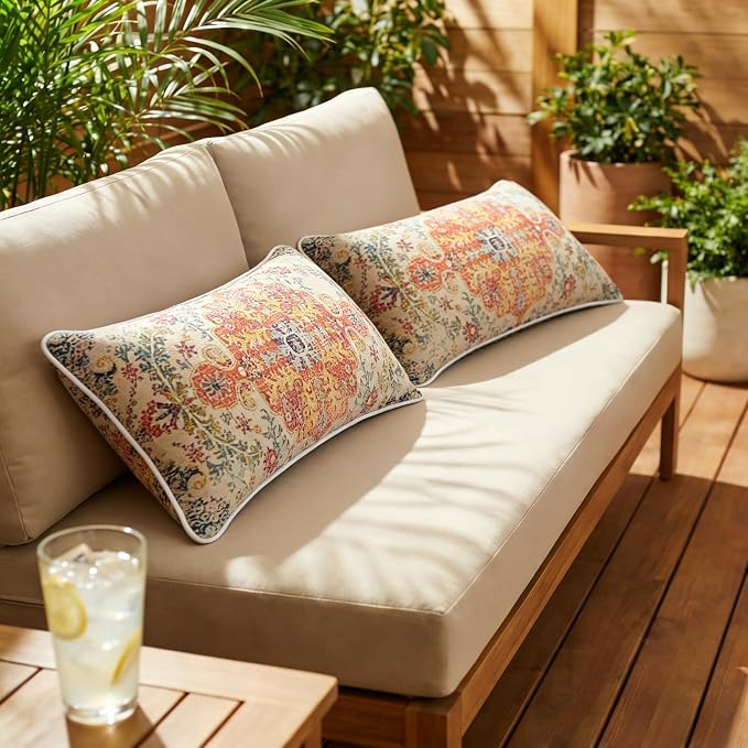 JMGBird Outdoor Pillow Covers with Inserts 12x20 Outdoor Lumbar Pillow | Boho pillows Decorative Throw Pillows Water Resistant ,Outdoor throw pillow
