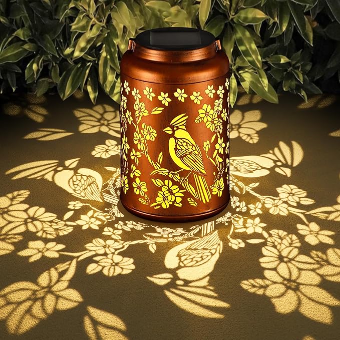 Bird Solar Lanterns Outdoor Waterproof Garden Decor Gifts for Women | Metal Hanging Solar Lights Birthday Gifts for Grandma Mom Solar Decoration Outside for Yard, Patio, Backyard, Porch