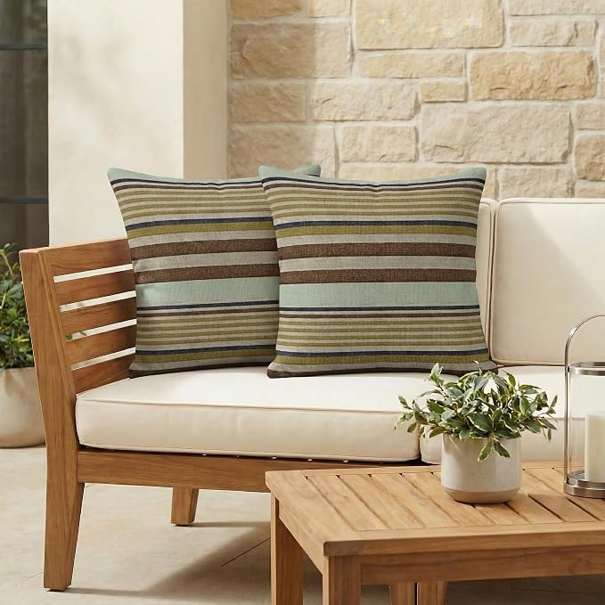 RSH DECOR: Square Throw Pillows Set of 2 | 24" x 24" | Water and Fade-Resistant Performance Fabric | Outdoor Pillow Covers with Down-Alternative Inserts | Made in USA (Extend Seaglass)