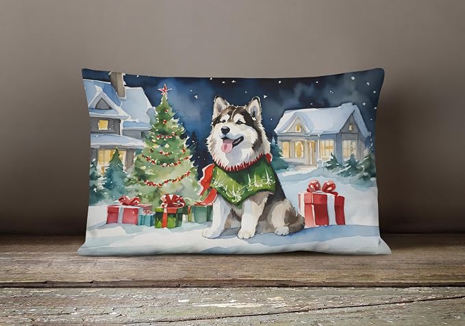 Caroline's Treasures DAC2592PW1216 Alaskan Malamute Cozy Christmas Throw Pillow Machine Washable, Indoor Outdoor Decorative Pillow for Couch, Bed or Patio, 12HX16W