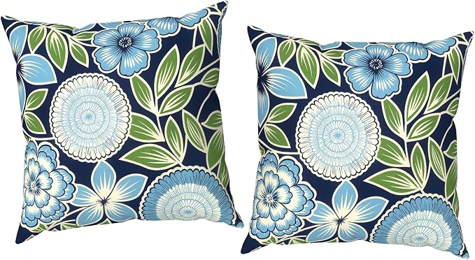 Outdoor Throw Pillow Covers 18x18 Inch, Decorative Pillow Covers for Patio Furniture, Azure Botanical Symphony Modern Cushion Cases for Garden Couch Home Sofa, Pack of 2