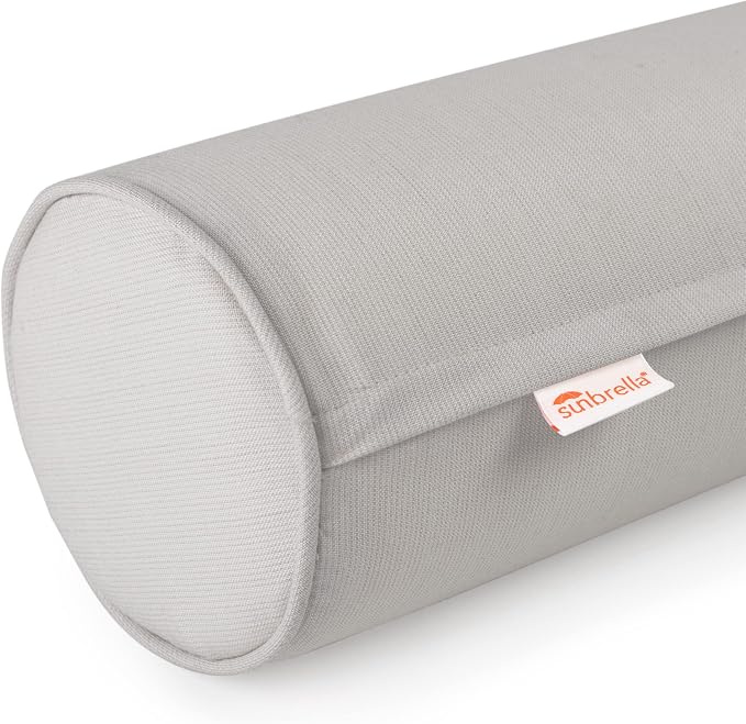 Austin Horn Classics Sunbrella Set of 2 Zippered Neck Bolster Pillow, Made with Sunbrella Fabric, Cylinder Pillows, for Couch & Bed, Decorative Round Throw Pillow, Back & Neck Support (Dove)