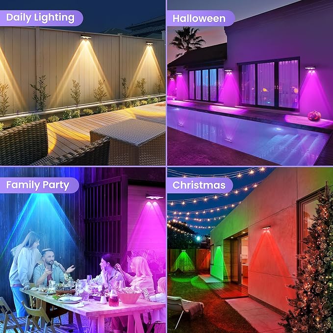Solar Fence Lights Outdoor, 16 Pack, 7 Color Modes, IP65 Waterproof | RGB Cycle/Fixed Fence Lights Solar Powered for Outside, Deck Lighting for Wall, Step, Patio, Pathway, Stairs