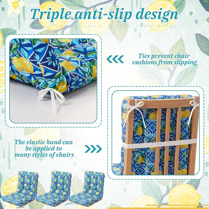Hoteam 4 Set Outdoor Patio Chair Cushions 20 x 42 in Deep Seat Waterproof Patio Cushions Set for Furniture Replacement Removable Seat and Back (Mediterranean Lemon)
