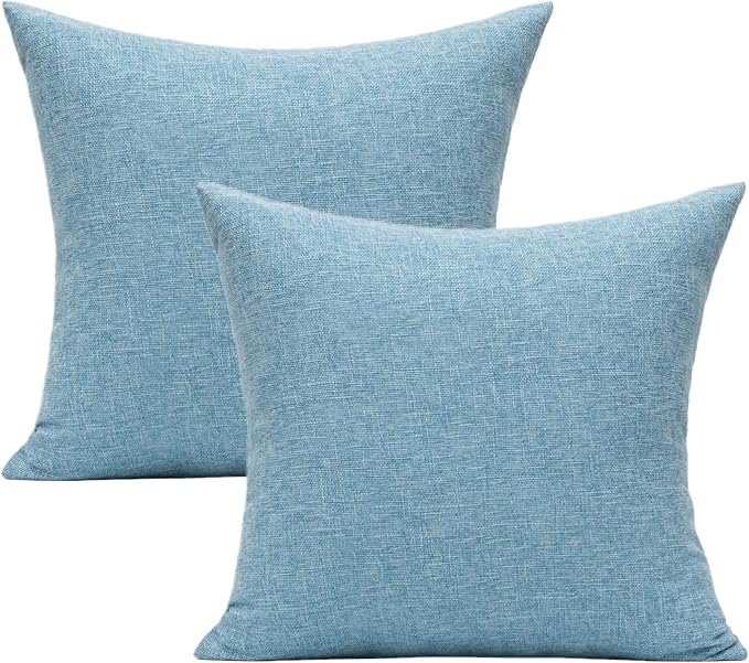 All Smiles Light Blue Decorative Throw Pillow Covers for Outdoor Patio Furnitue Square Solid Accent Cushion Teal Pillowcases for Sunbrella Bench Sofa Couch 18x18