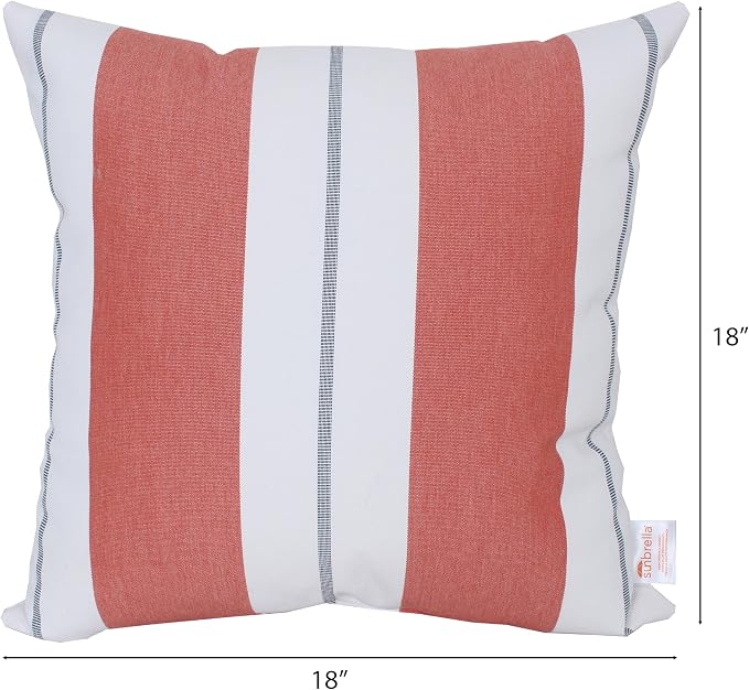Outdoor/Indoor Sunbrella Throw Pillow Cover Only Square Set of 2 Pieces 18 inch x 18 inch Relate Persimmon Stripe - Insert Not Included, Warm Clay