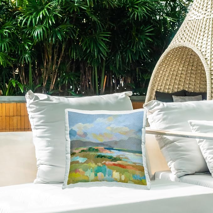 Stupell Industries | Mountain Meadow Abstract View, 18 x 18 | Outdoor Pillow, Made in USA - By Silvia Vassileva