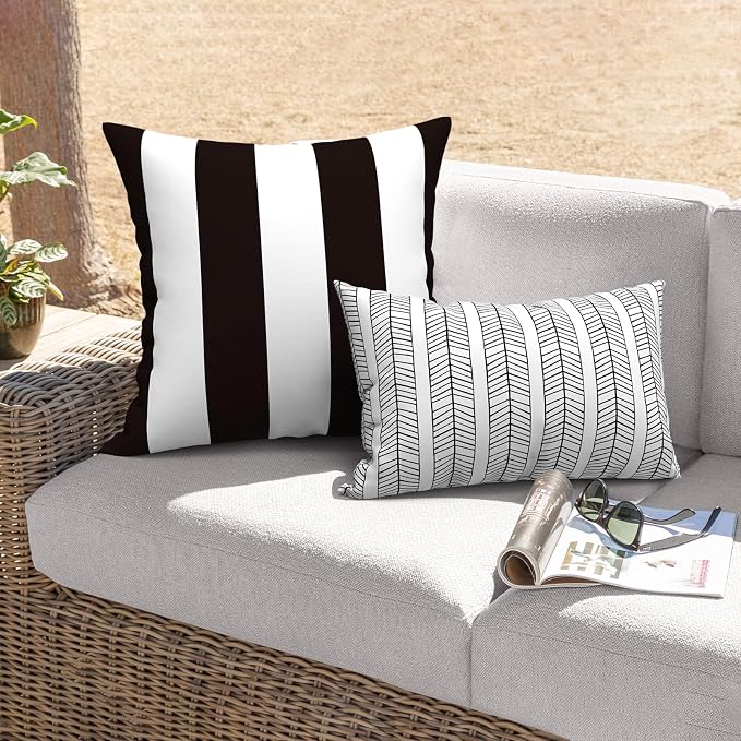 Outdoor 20x20 Inch Throw Pillows with Inners, Square Pillows Decorative Set of 2 for Home Garden Furniture, Cabana Black
