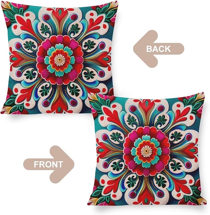 Decorative Square Pillowcase Cushion Case White Blue Grey Wideflowers Cushion Case Mexican Flowers Soft Throw Pillows for Couch Home Decoration for Sofa Couch Living Bed Room 16"x16"