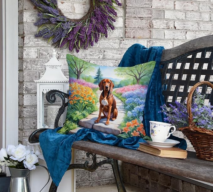 Caroline's Treasures Redbone Coonhound Spring Path Throw Pillow Machine Washable, Indoor Outdoor Decorative Pillow for Couch, Bed or Patio, 18Hx18W