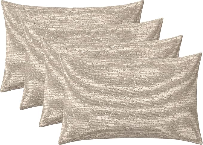 RSH DECOR: Sunbrella Lumbar Throw Pillows Set of 4 | 20" x 12" | Water and Fade-Resistant Fabric | Outdoor Pillow Covers with Down-Alternative Inserts | Made in USA (Soft Cloud Chenille Burlap)